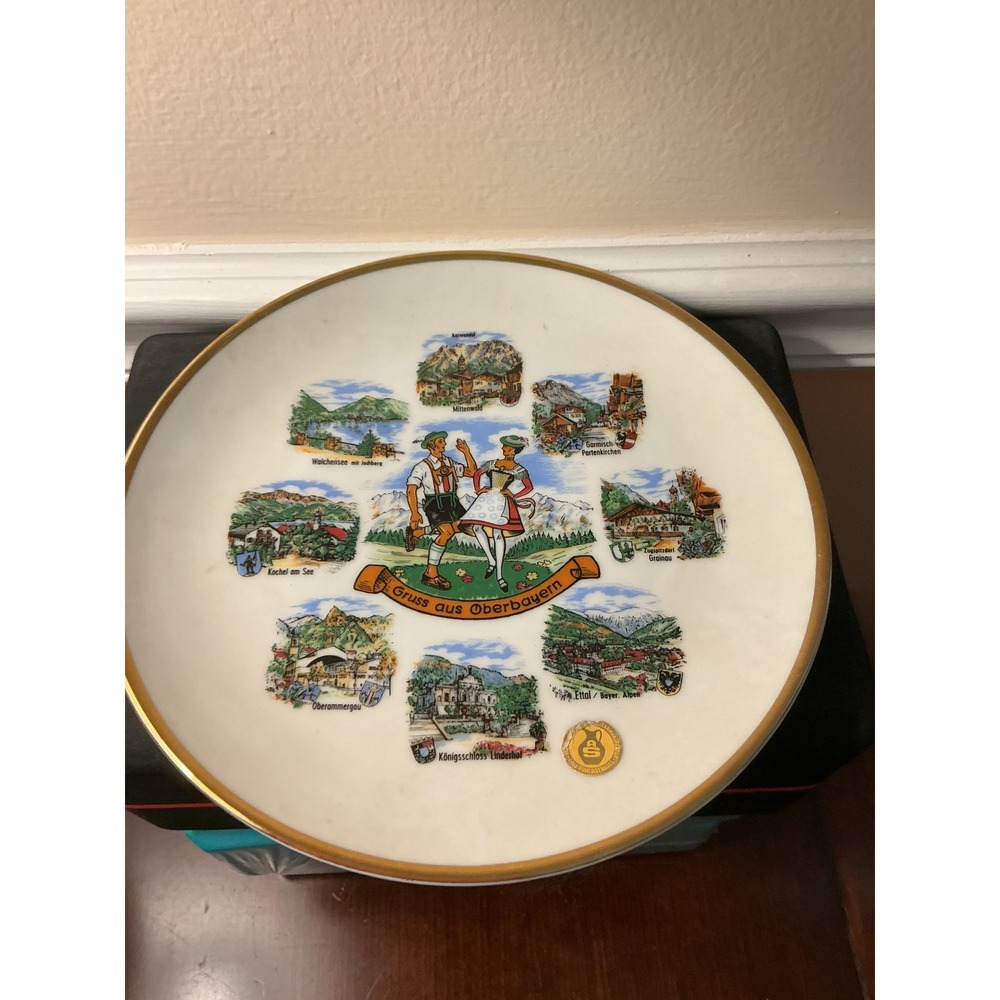 Winterling Schwarzenbach Bavaria Gruss aus Oberbayern Souvenir Plate Gold Rim 7"